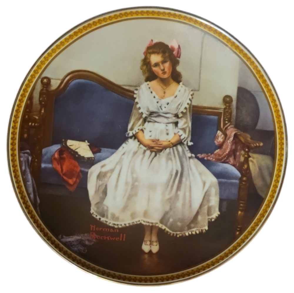 Vtg 93 Norman Rockwell Waiting At The Dance 5th Plate Rediscovered Women Gold